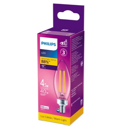 [929002355442] Bombillo LED PHILIPS E14 Classic 4.5W  2700k 500lm CRI80